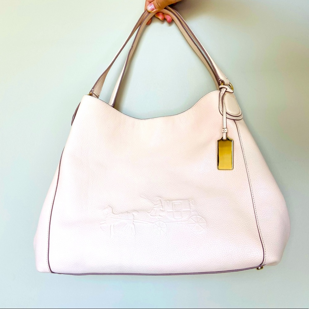 COACH Edie Embossed Horse Carriage 33728 Apricot Leather Shoulder Bag